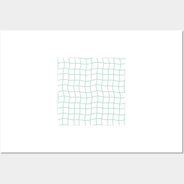 Minimal Abstract Squiggle Grid - Pastel Teal Green Wall Art by JuneNostalgia